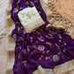 Pure Space Silk With Beautiful Gold Beeds (Bhungali) Work Saree