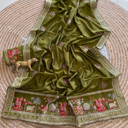 PRESENTING NEW BOX PALLU WITH MOTI HANDWORK BORDER SAREE