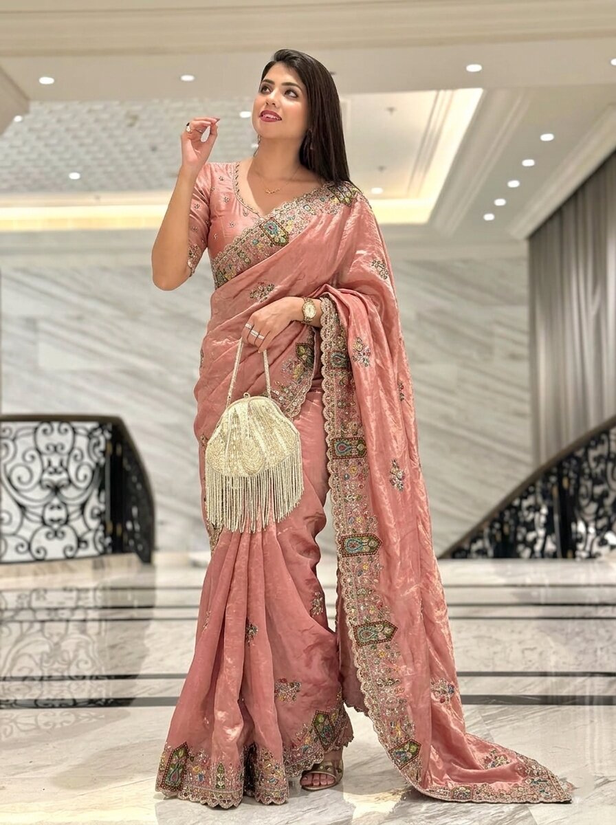 Party Wear Soft Tissue Chiffon silk Saree
