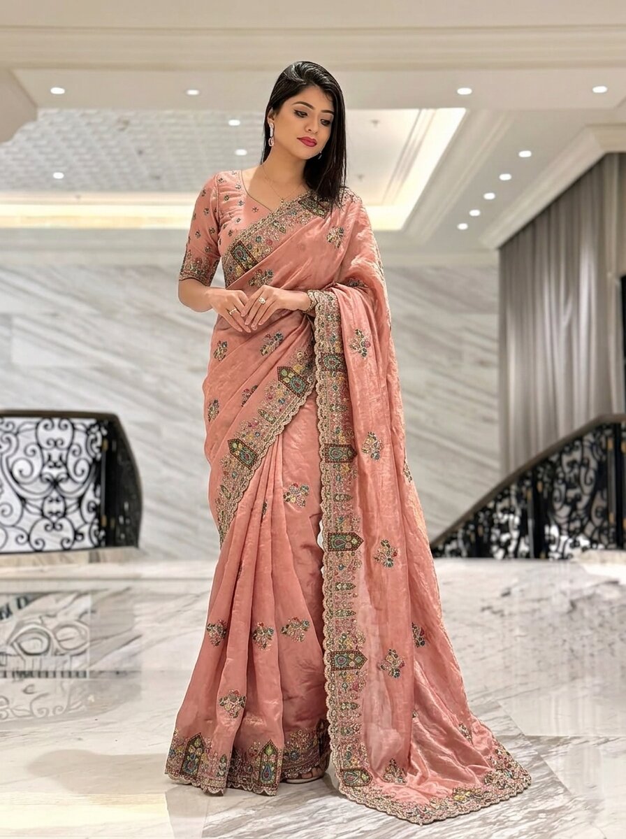 Party Wear Soft Tissue Chiffon silk Saree