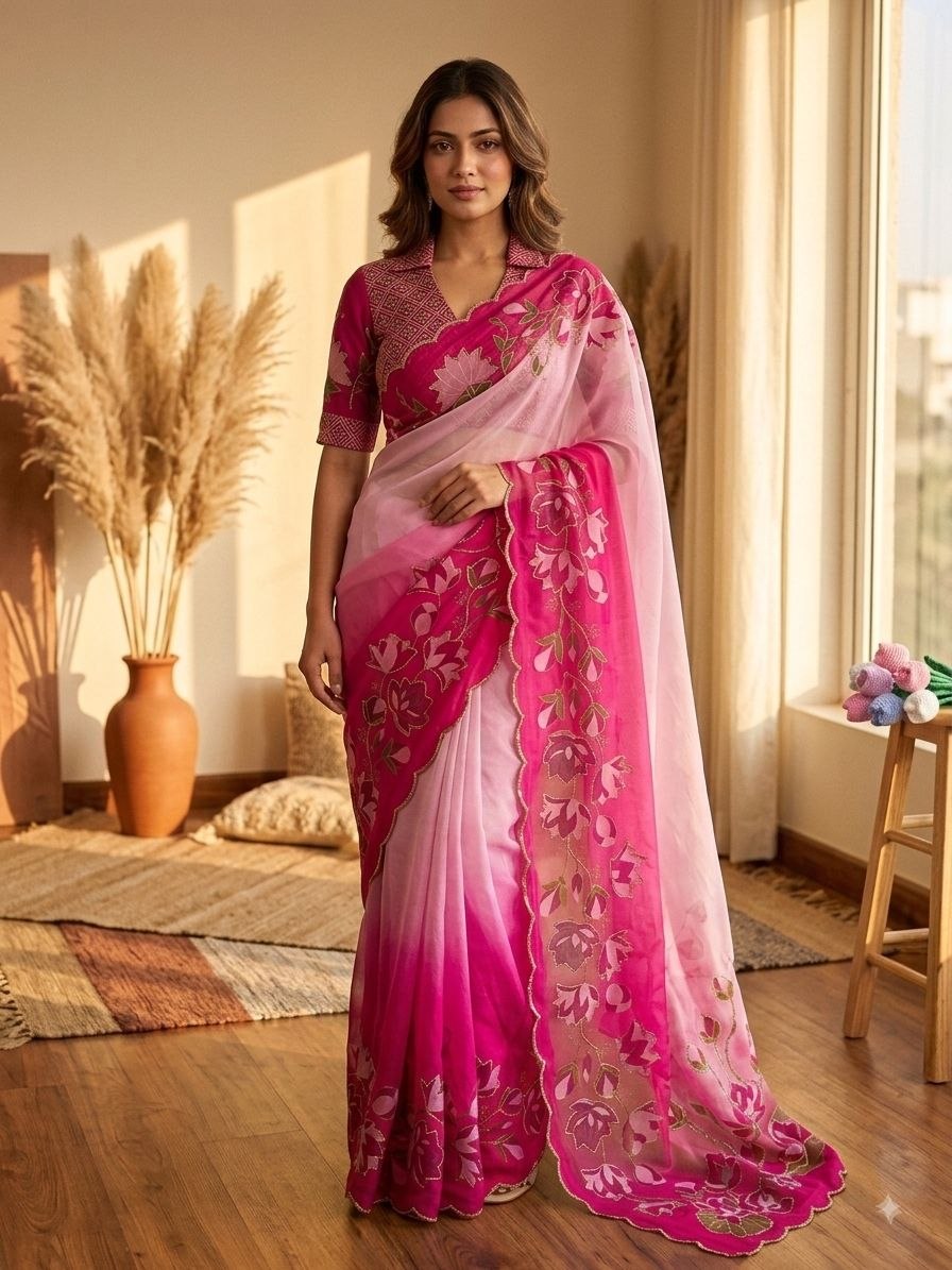 Soft Tebby silk with floral print saree