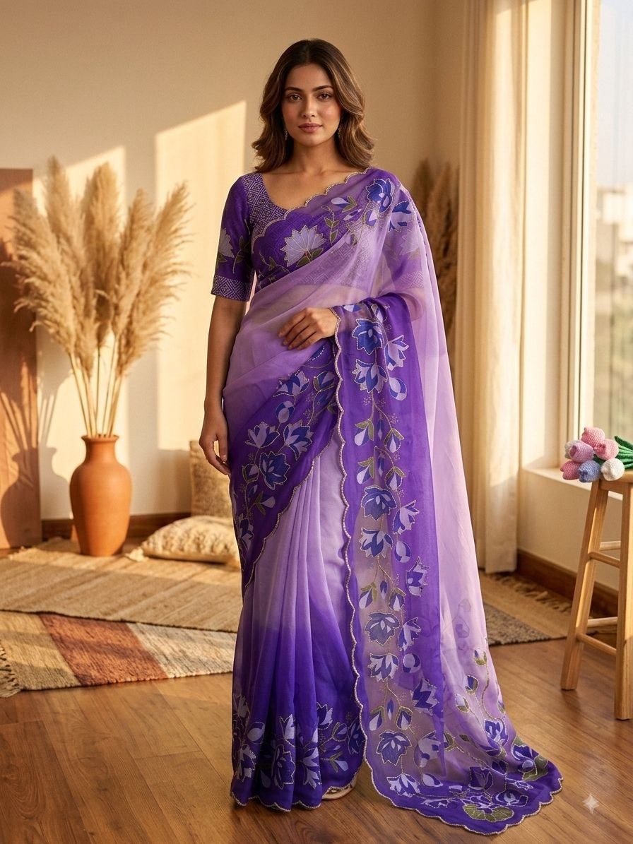 Soft Tebby silk with floral print saree