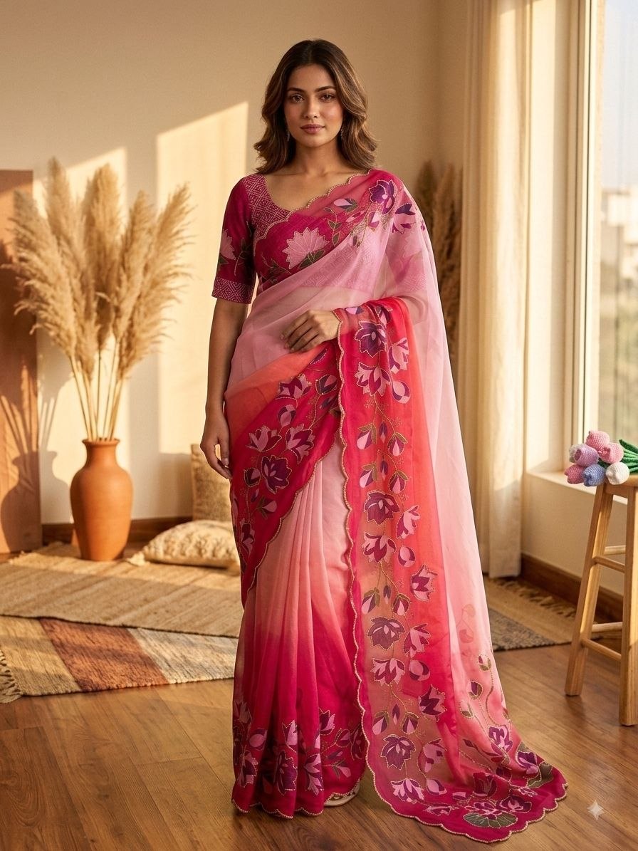 Soft Tebby silk with floral print saree