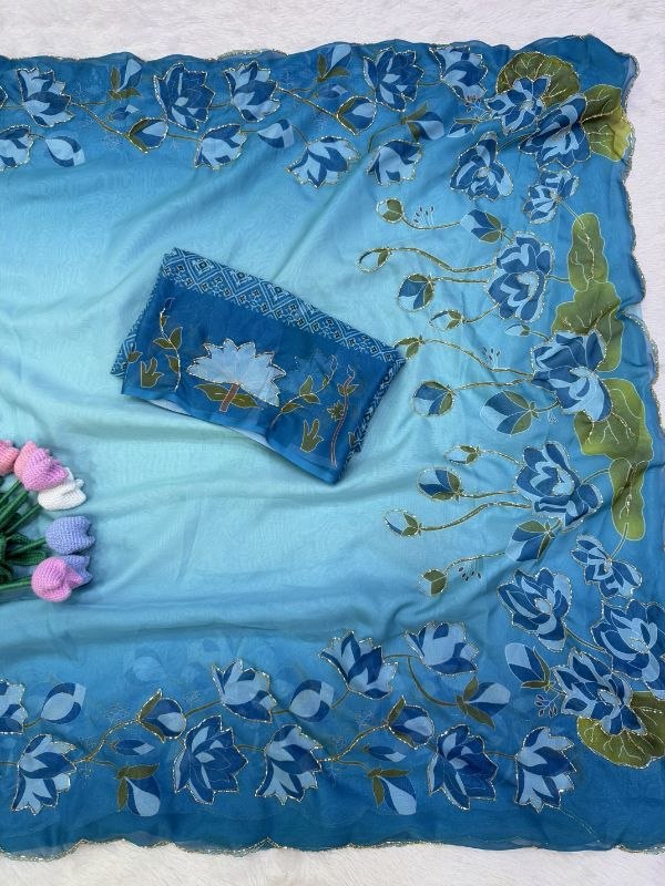Soft Tebby silk with floral print saree