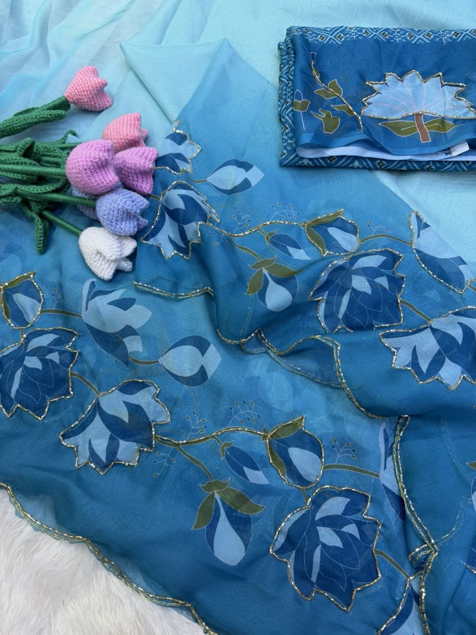 Soft Tebby silk with floral print saree