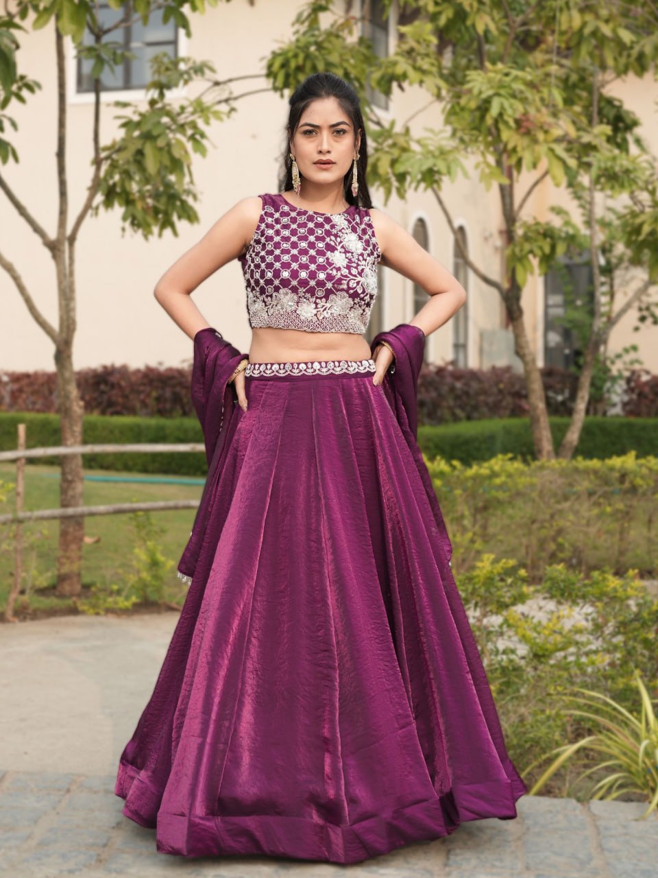 Fendy Plain Flairy Lehenga With Beads Work Belt Lehenga