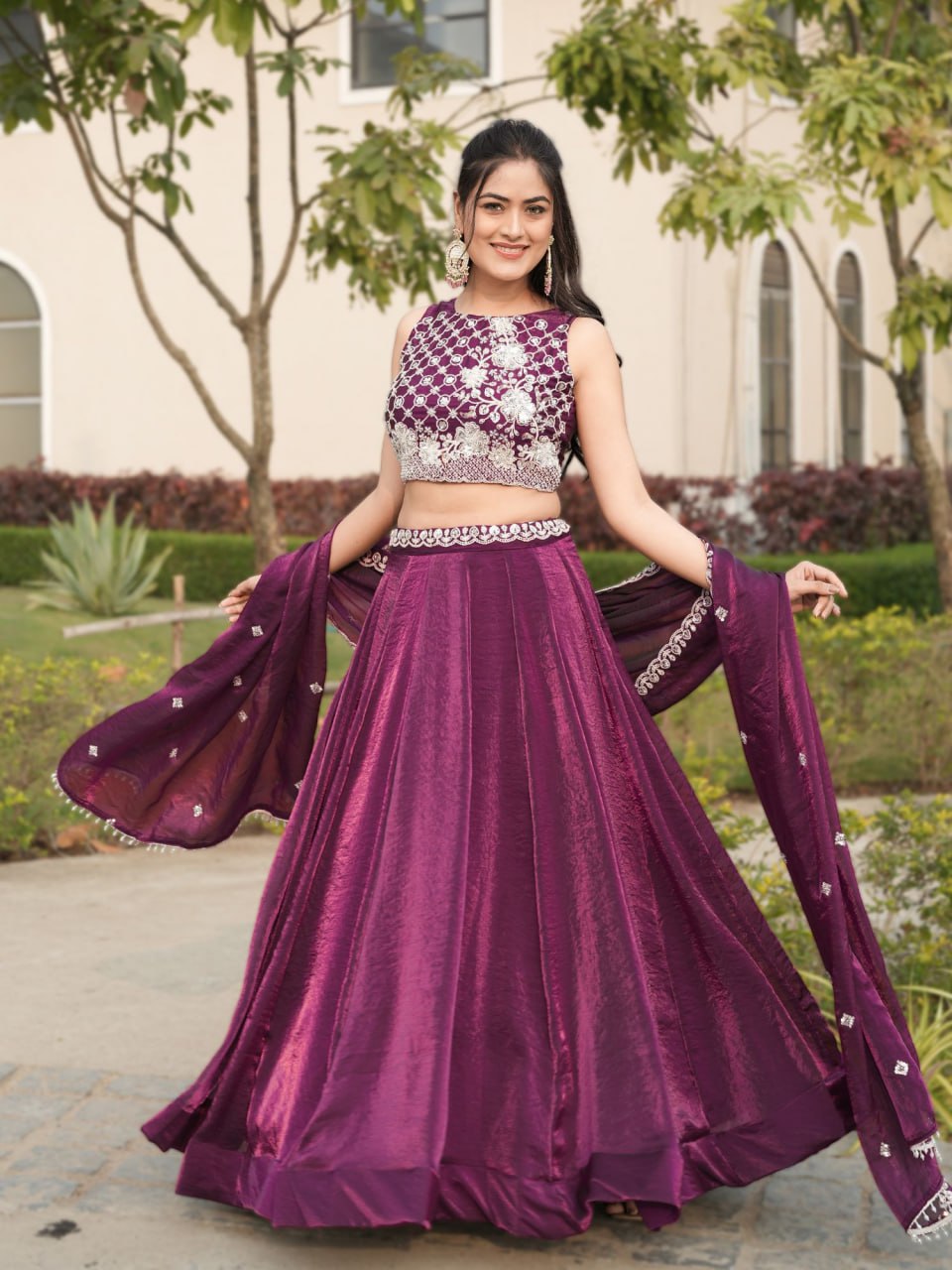 Fendy Plain Flairy Lehenga With Beads Work Belt Lehenga