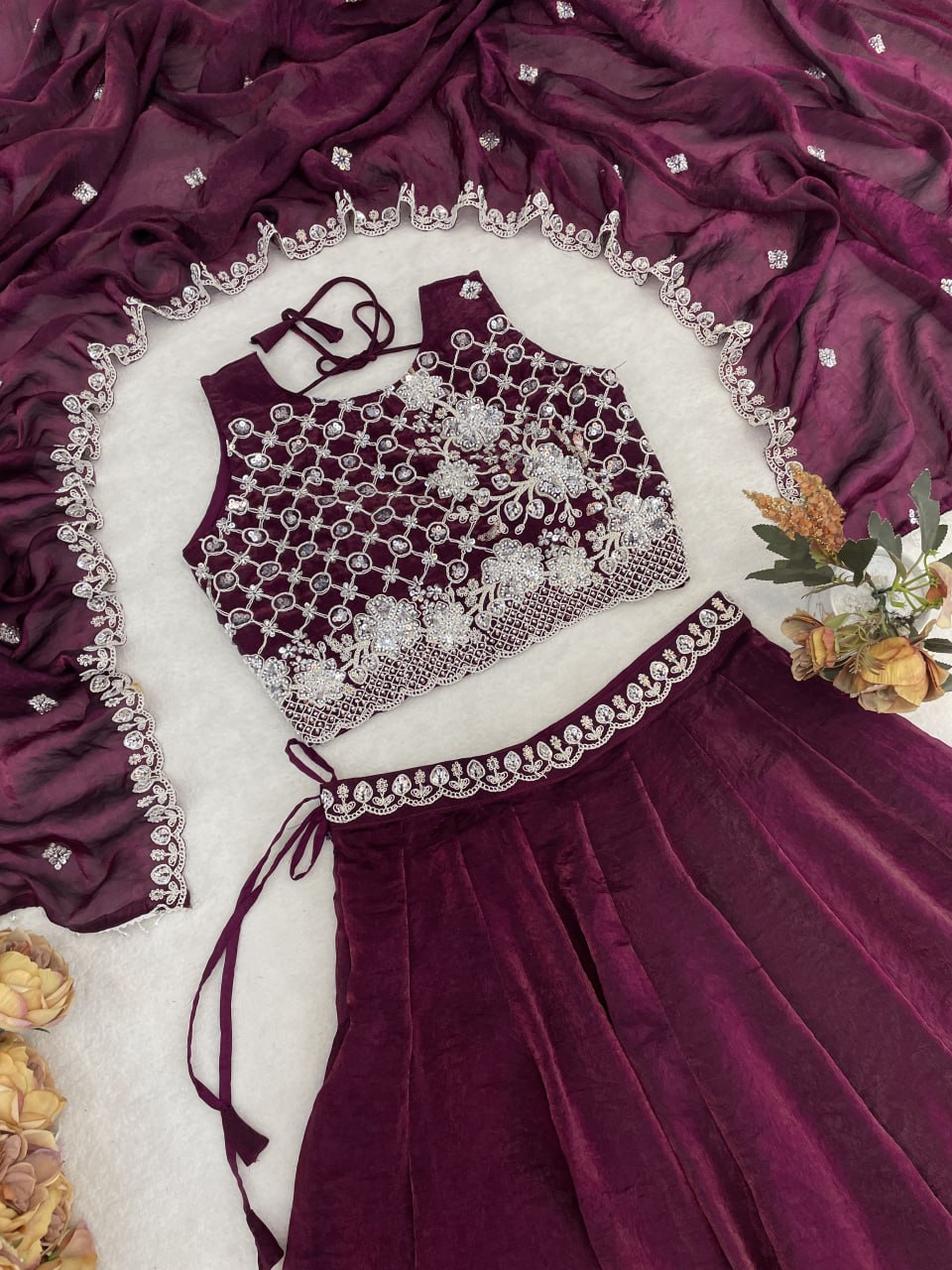 Fendy Plain Flairy Lehenga With Beads Work Belt Lehenga