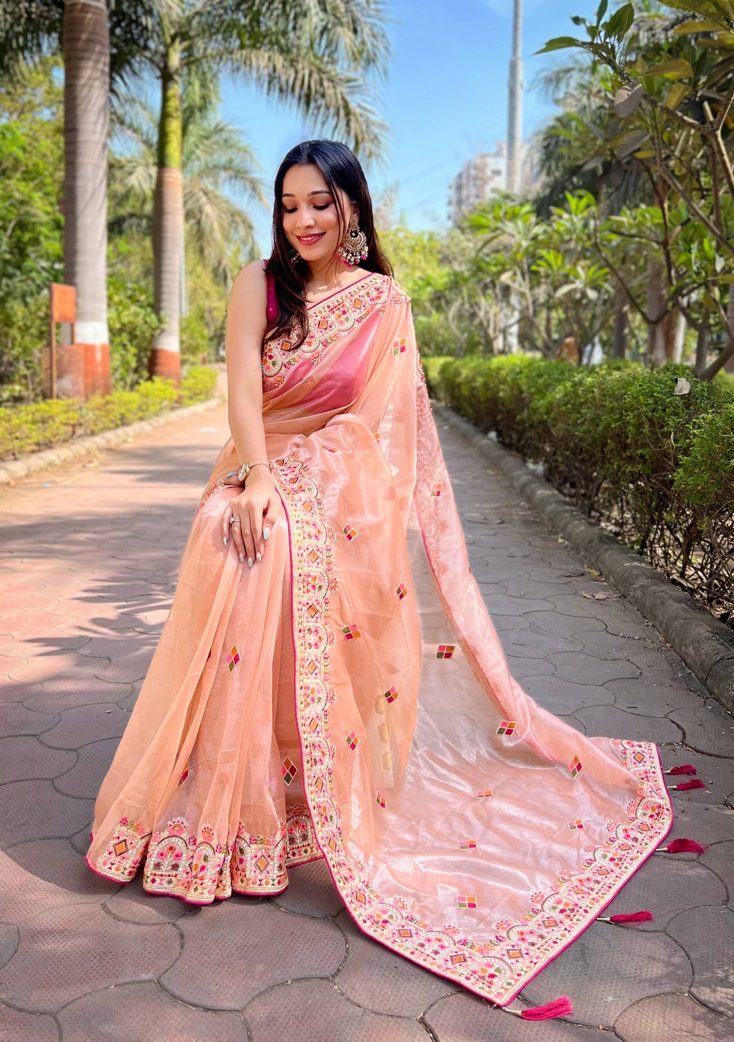 Twill Net Designer Embroidery work of Malti Colour Saree