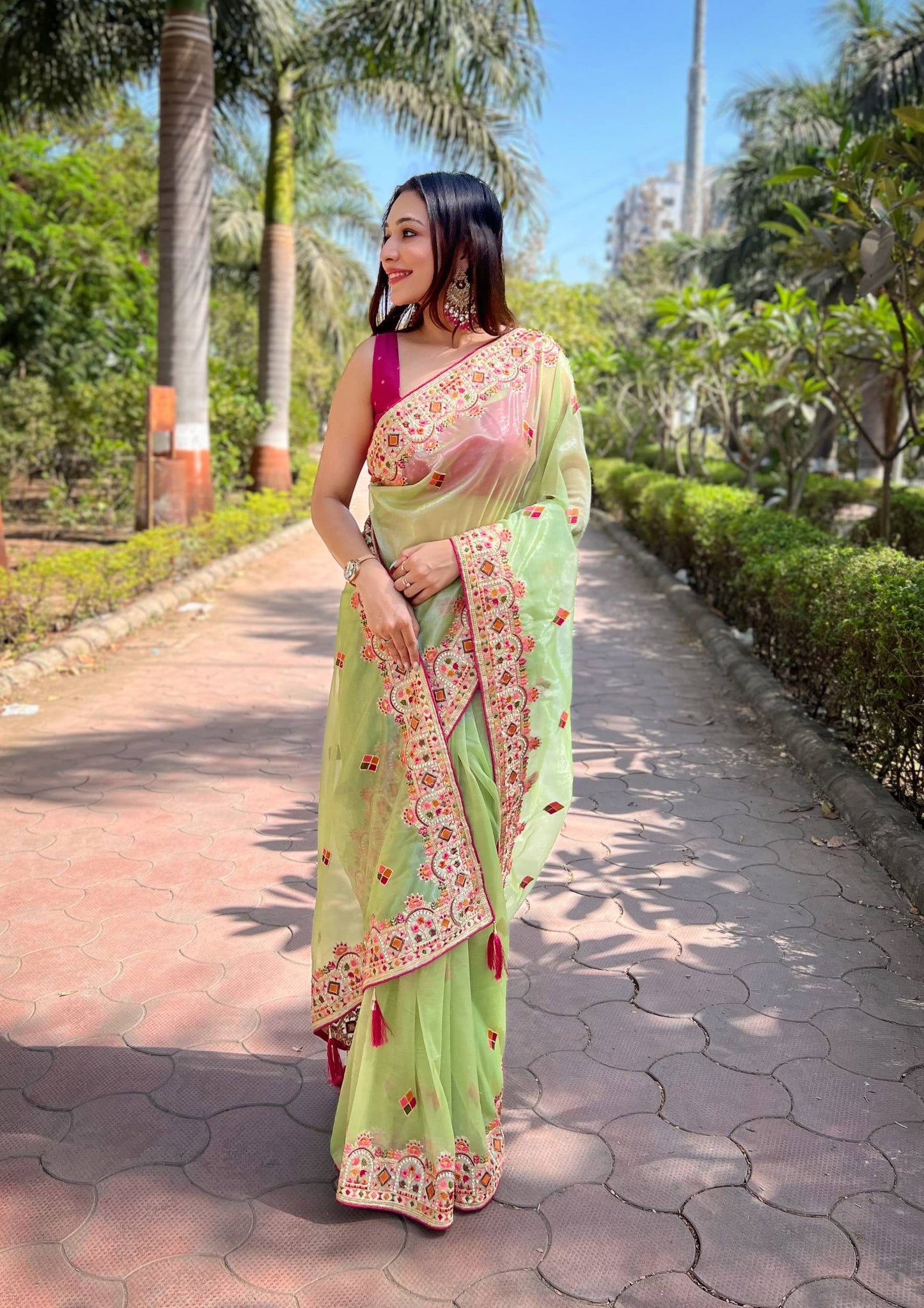 Twill Net Designer Embroidery work of Malti Colour Saree