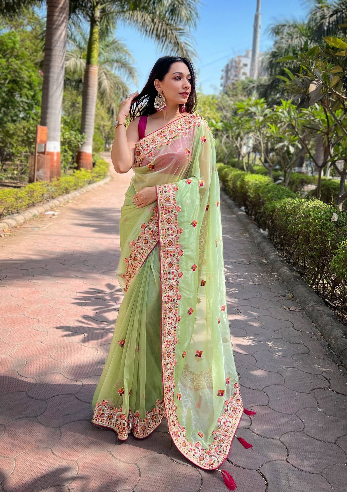 Twill Net Designer Embroidery work of Malti Colour Saree