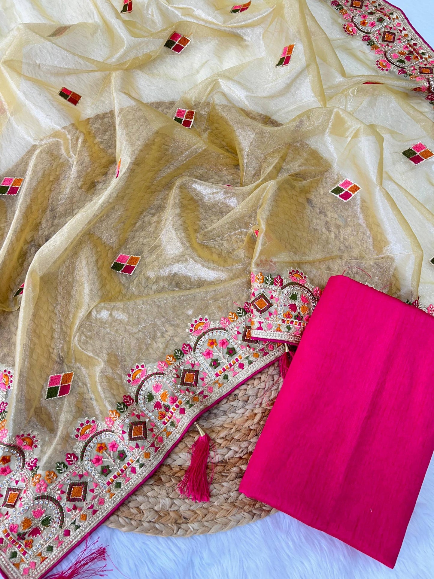 Twill Net Designer Embroidery work of Malti Colour Saree