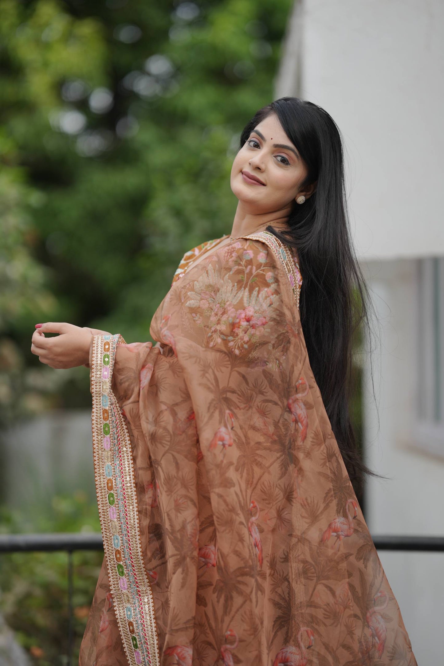 Smooth Organza Beautiful 3D Floral Sublimation Printed Design Saree