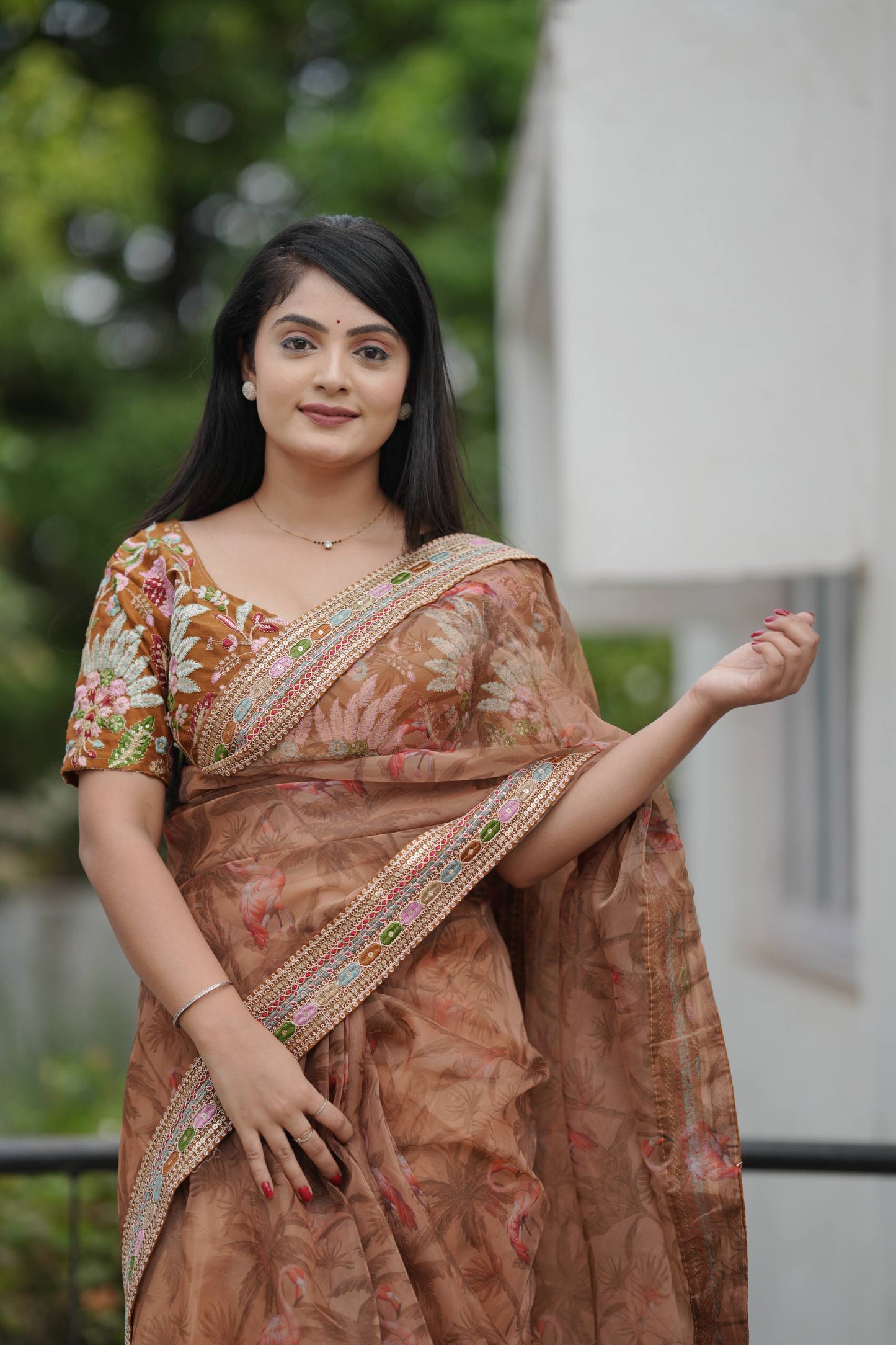 Smooth Organza Beautiful 3D Floral Sublimation Printed Design Saree