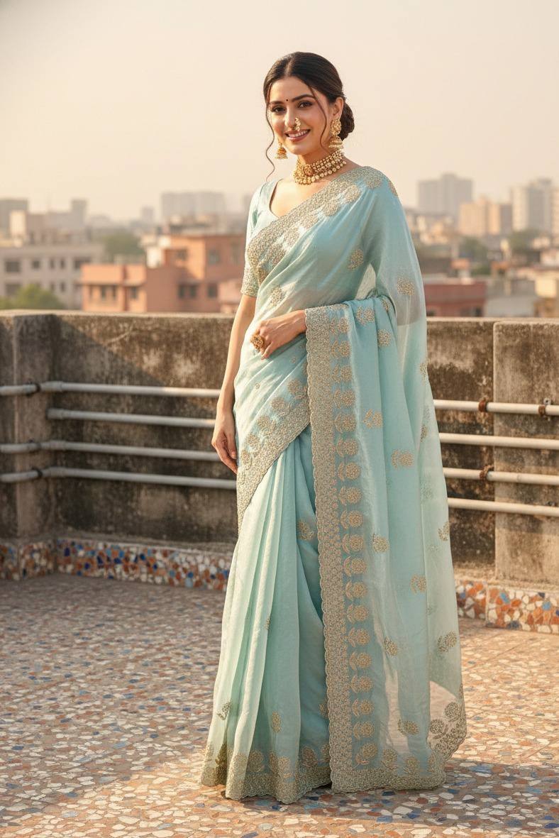 Premium Fandy satin with c pallu bits embroidery work saree