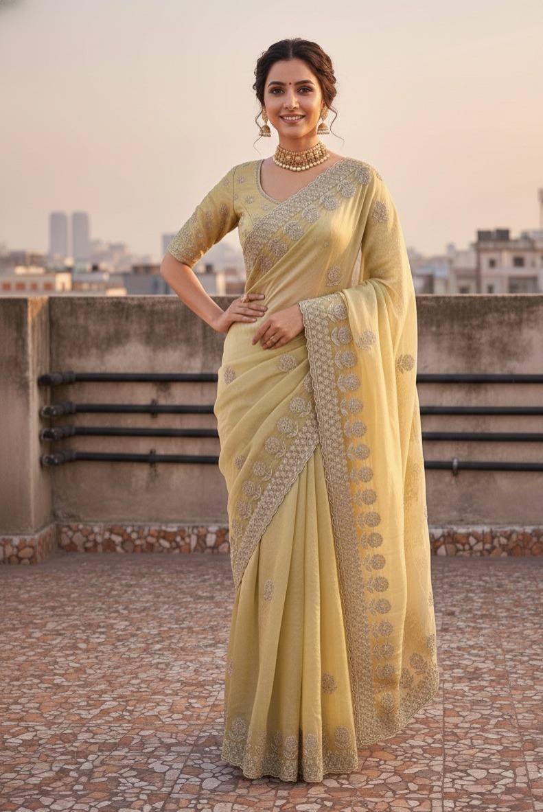 Premium Fandy satin with c pallu bits embroidery work saree