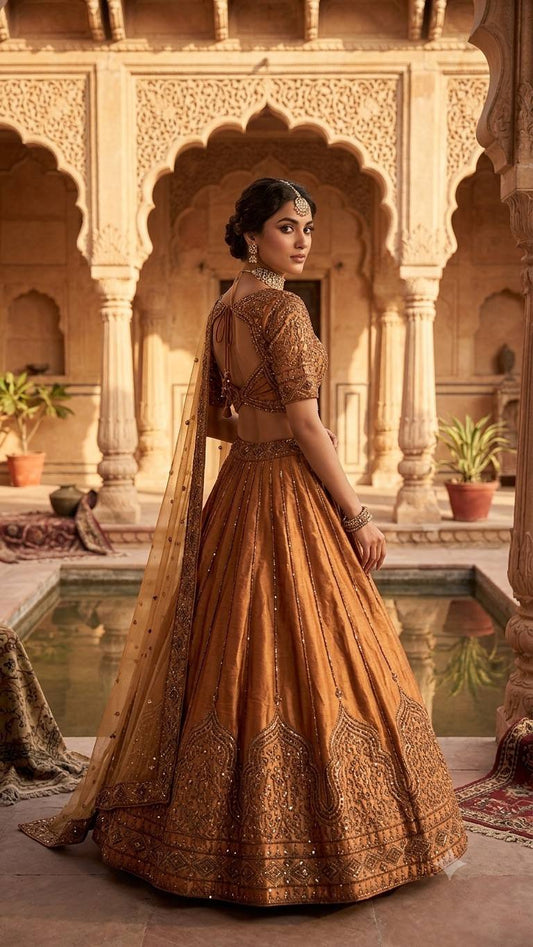 Satin silk lehenga with sequins & Dori work choli