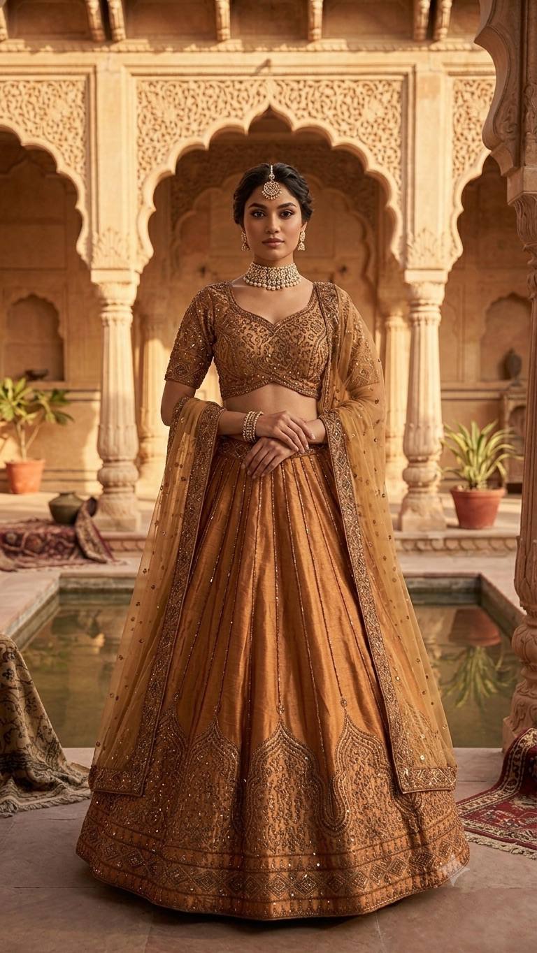 Satin silk lehenga with sequins & Dori work choli