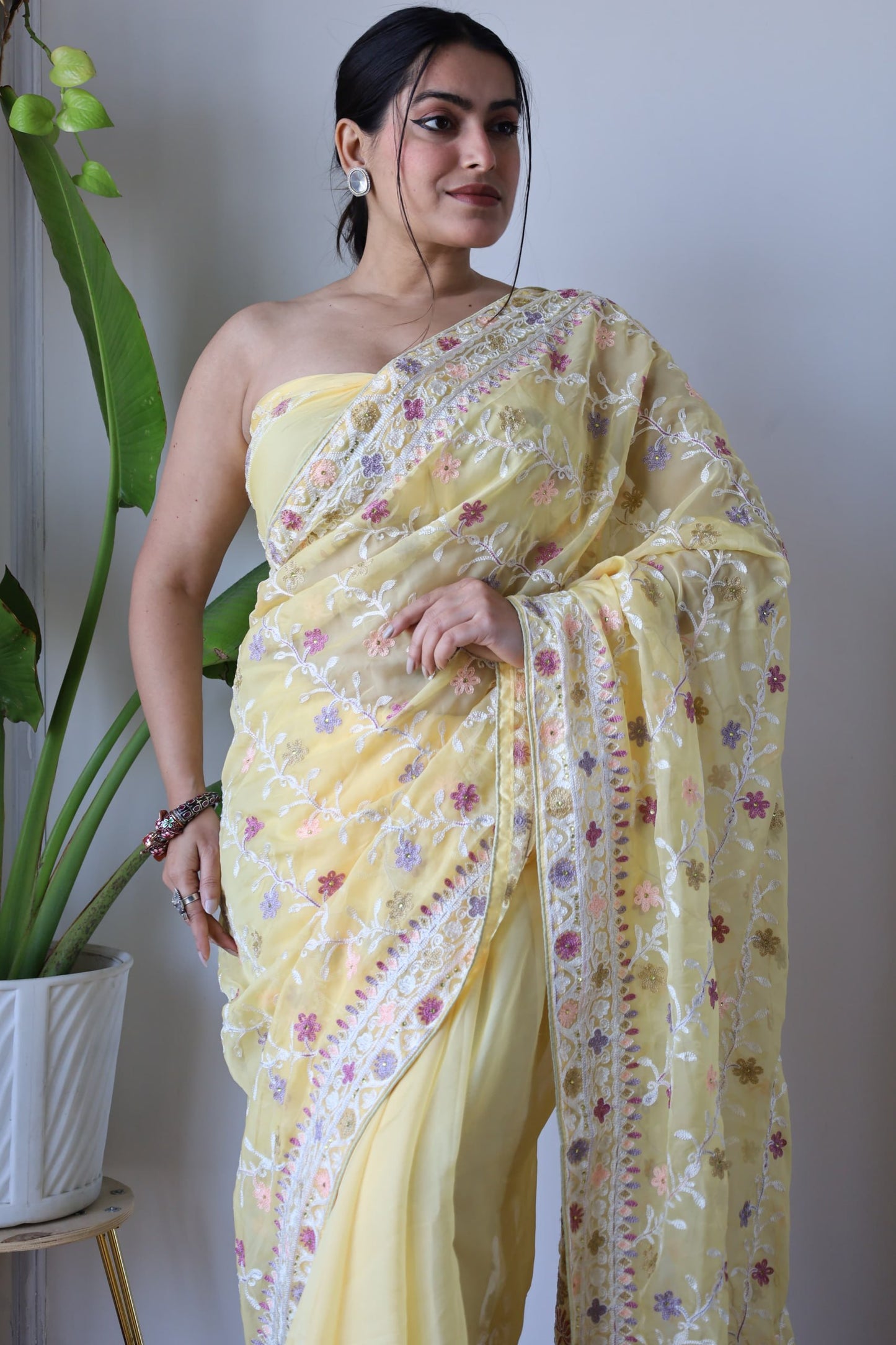 Heavy Butterfly Net Beautiful Mallty  Colour Aari Embroidery Work Saree