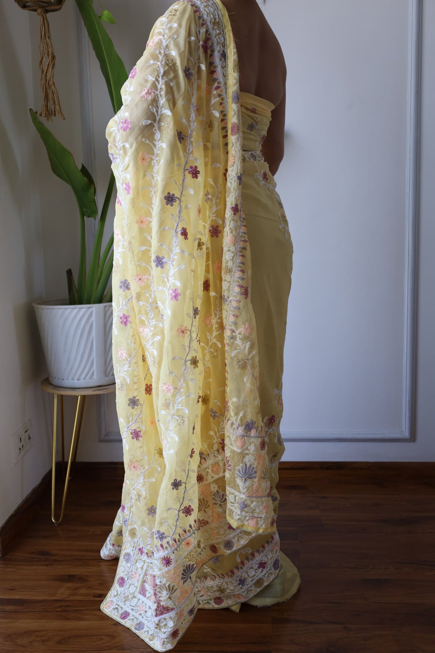 Heavy Butterfly Net Beautiful Mallty  Colour Aari Embroidery Work Saree