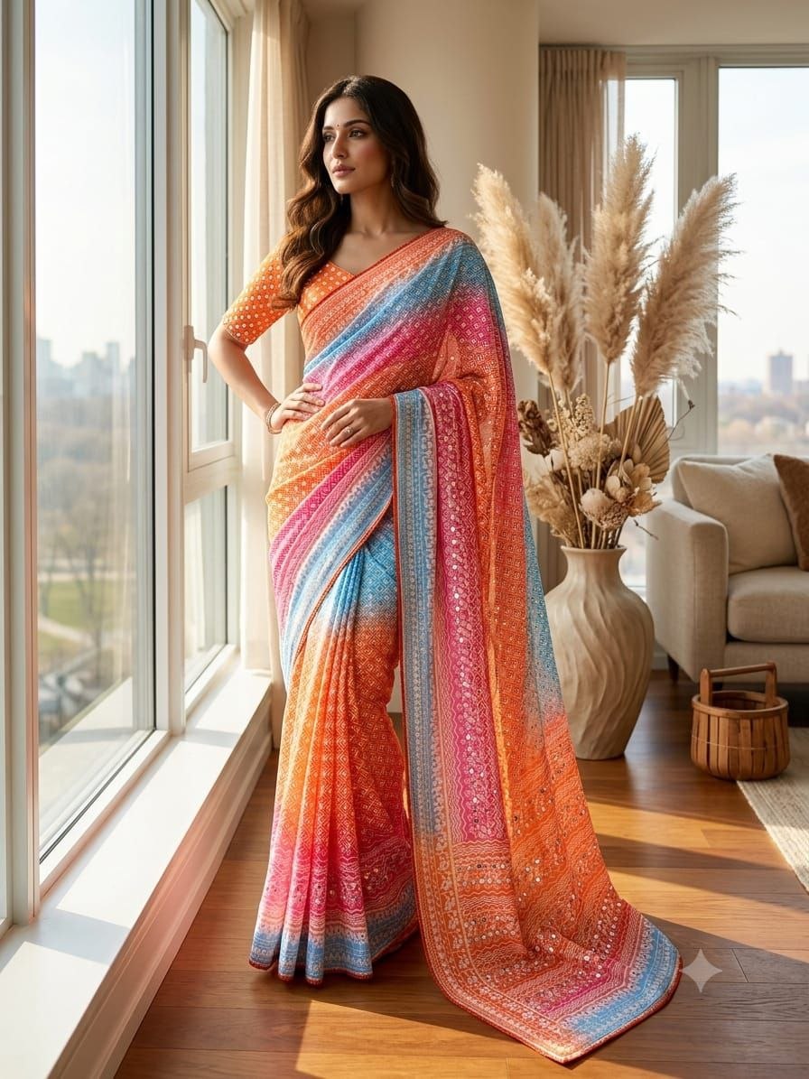 Very Soft and Elegant Rich look Soft Chinon Silk Digital Print Saree
