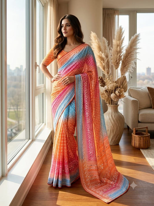 Very Soft and Elegant Rich look Soft Chinon Silk Digital Print Saree