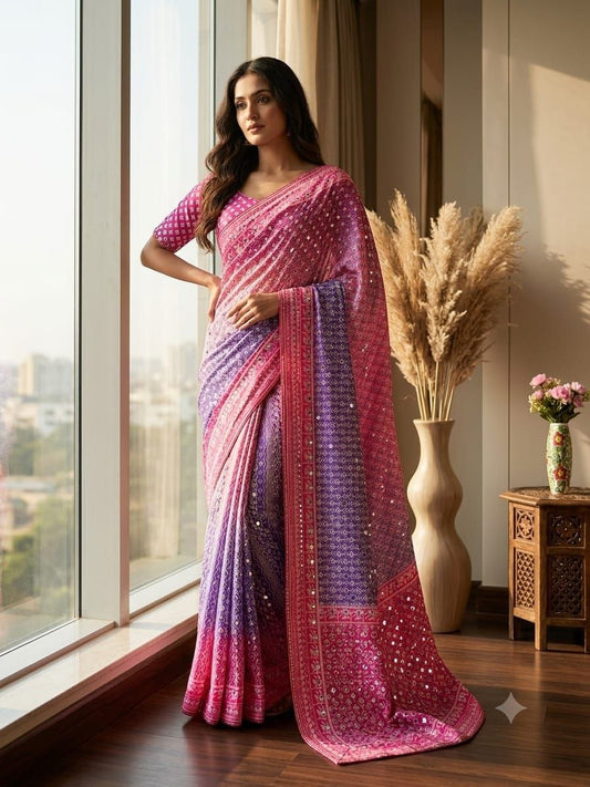Very Soft and Elegant Rich look Soft Chinon Silk Digital Print Saree