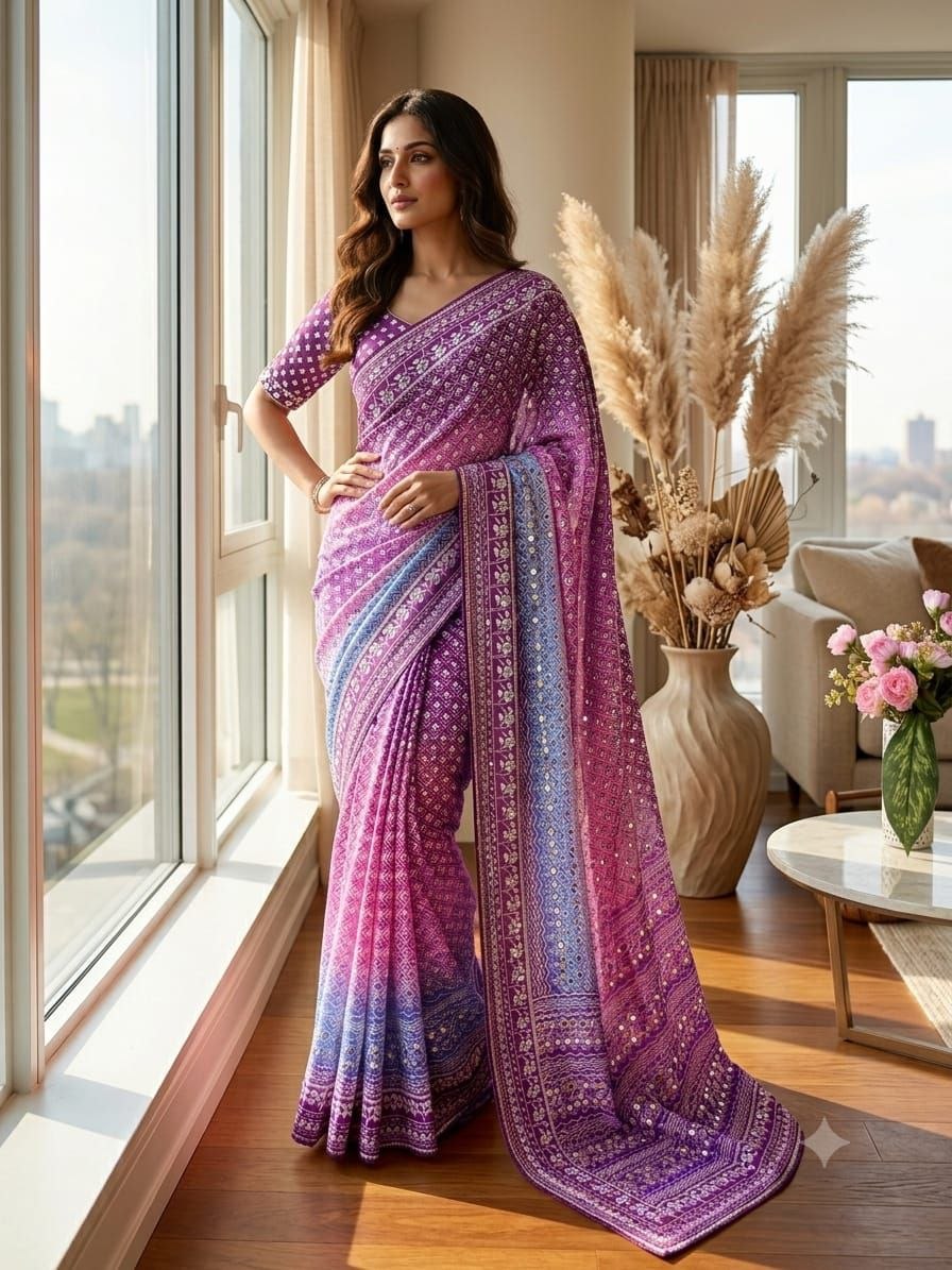 Very Soft and Elegant Rich look Soft Chinon Silk Digital Print Saree