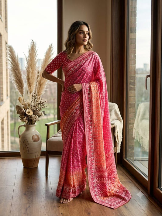 Very Soft and Elegant Rich look Soft Chinon Silk Digital Print Saree