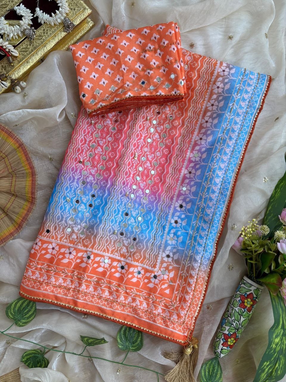 Very Soft and Elegant Rich look Soft Chinon Silk Digital Print Saree