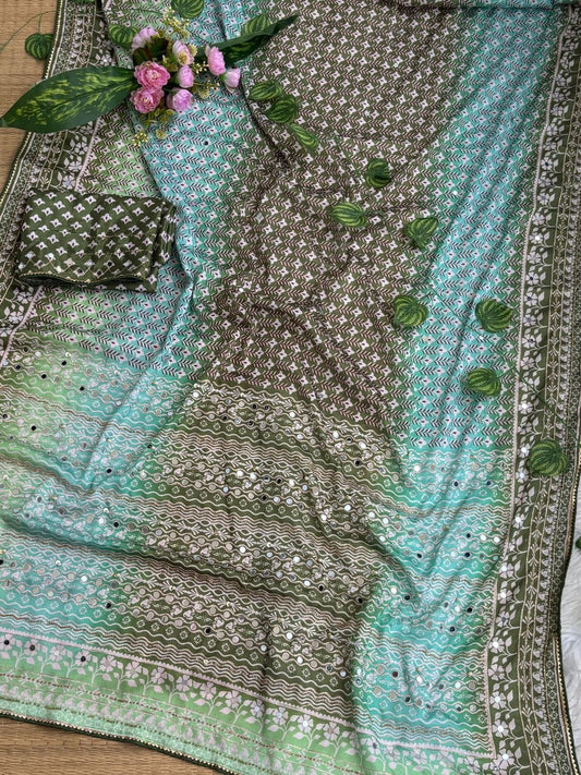 Very Soft and Elegant Rich look Soft Chinon Silk Digital Print Saree