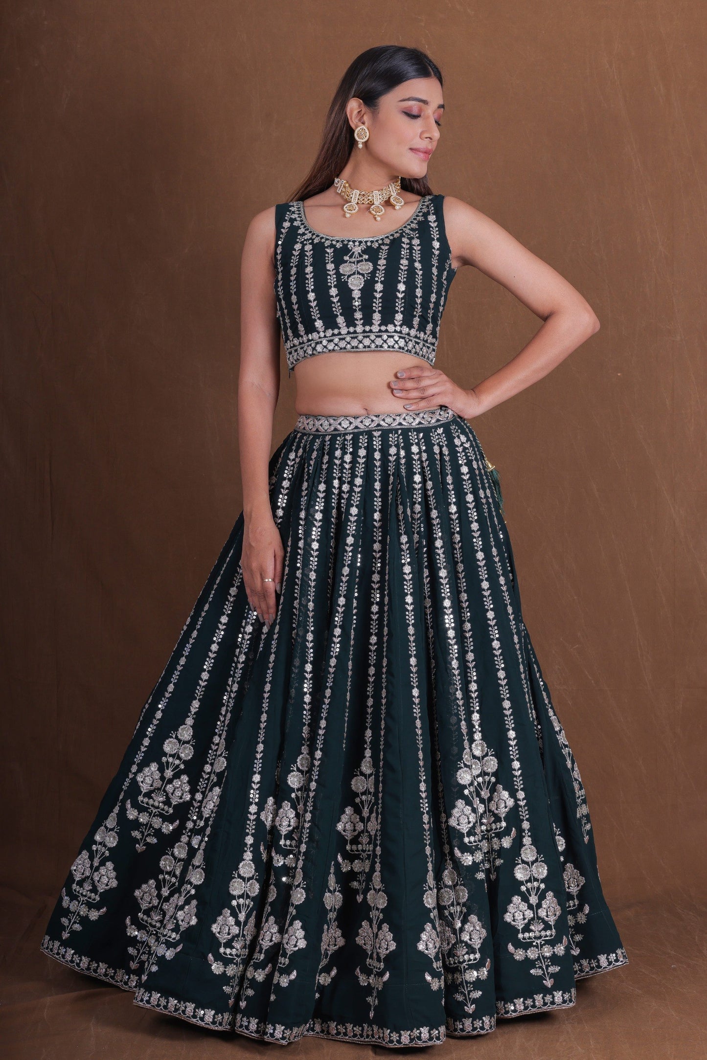 Goergette Multi Sequence embroidery choli