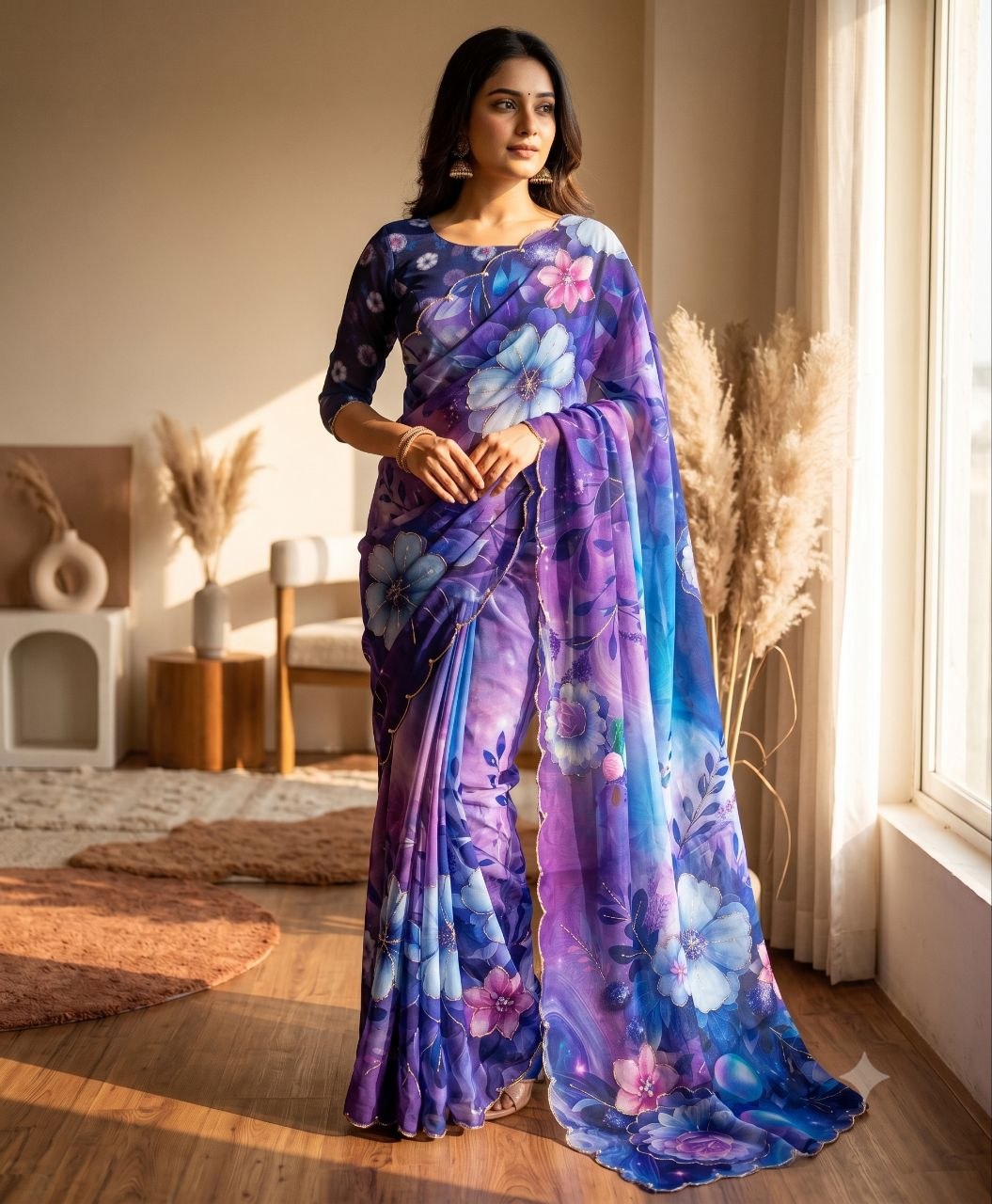 Soft Tebby silk with floral print saree