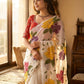 Soft Tebby Silk Beautiful floral hand print with beads and sequins work saree