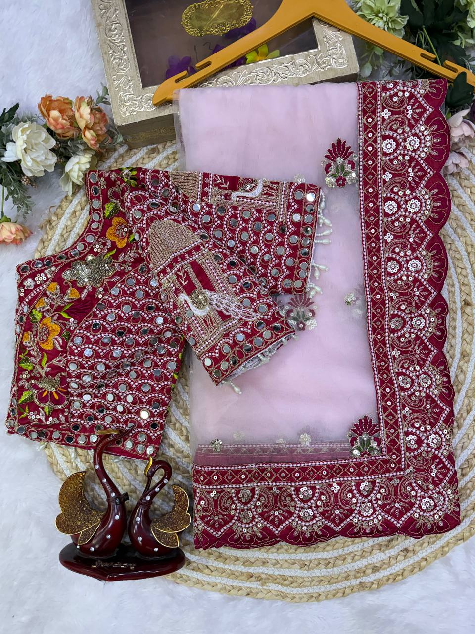Soft Butterfly Net Fabric Sequance and multi thread Embroidery Work Saree