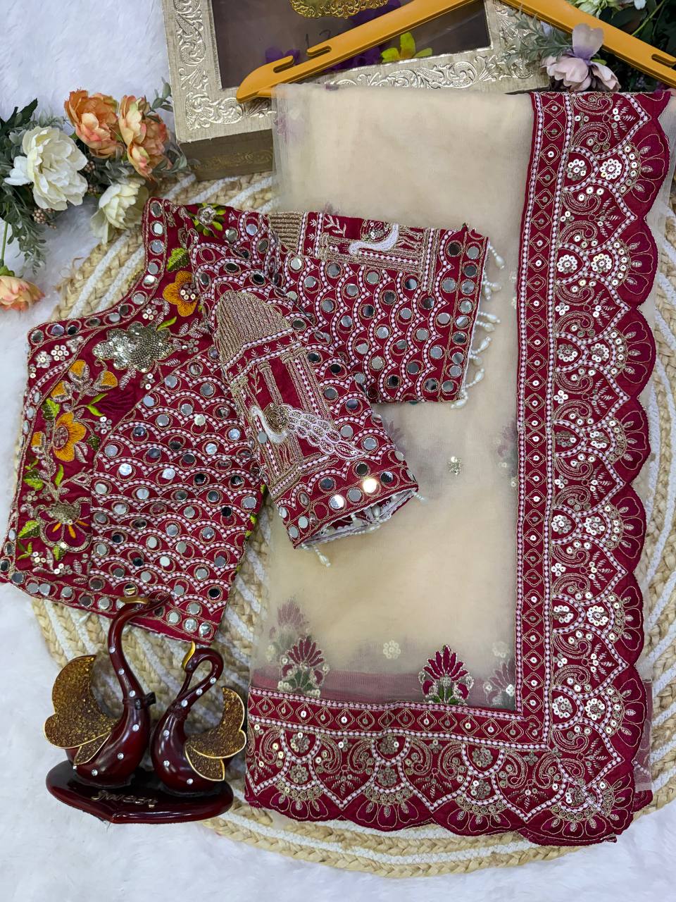 Soft Butterfly Net Fabric Sequance and multi thread Embroidery Work Saree