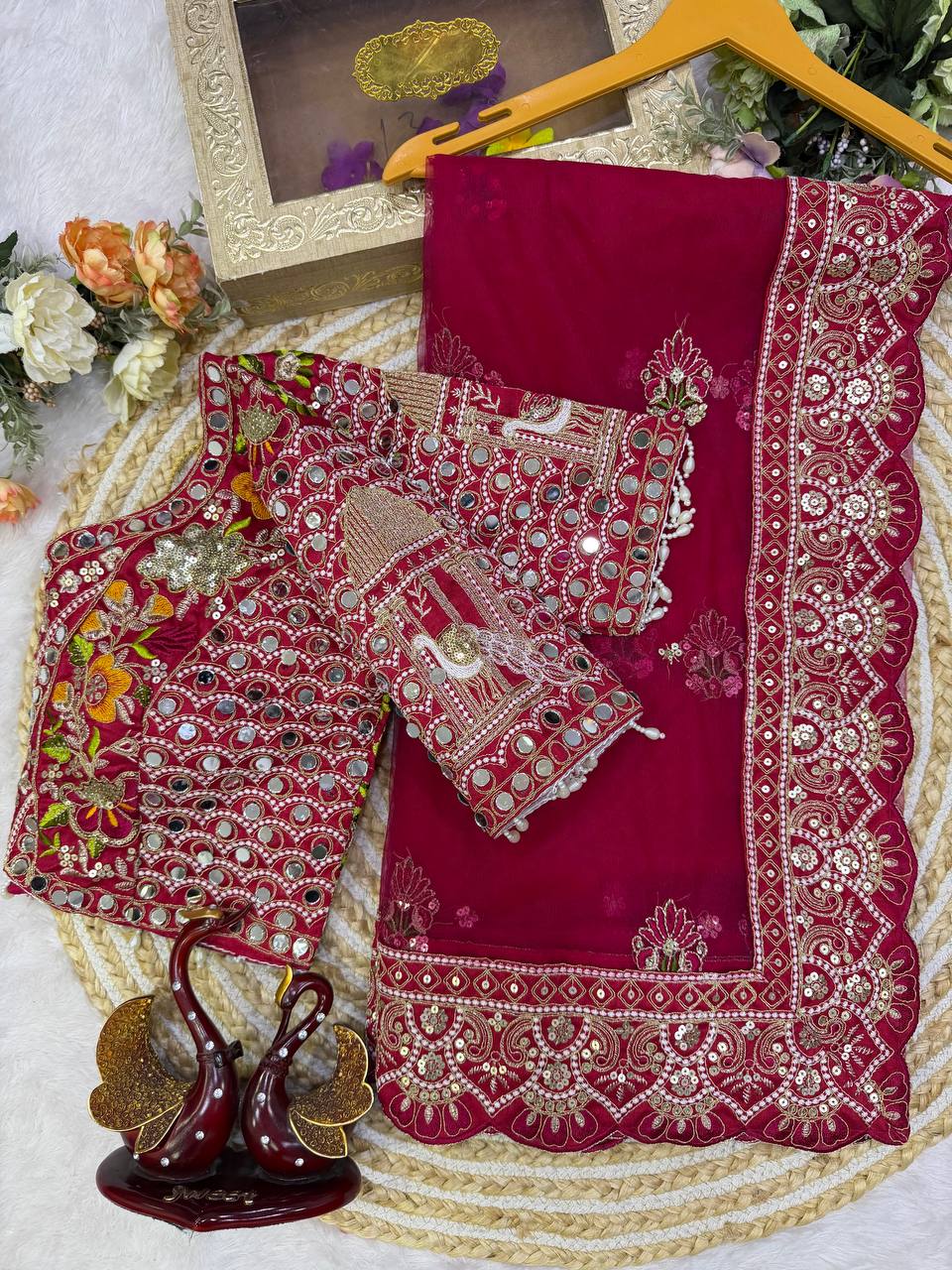 Soft Butterfly Net Fabric Sequance and multi thread Embroidery Work Saree
