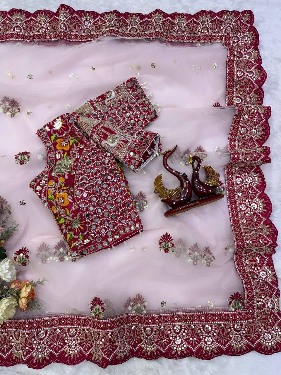 Soft Butterfly Net Fabric Sequance and multi thread Embroidery Work Saree