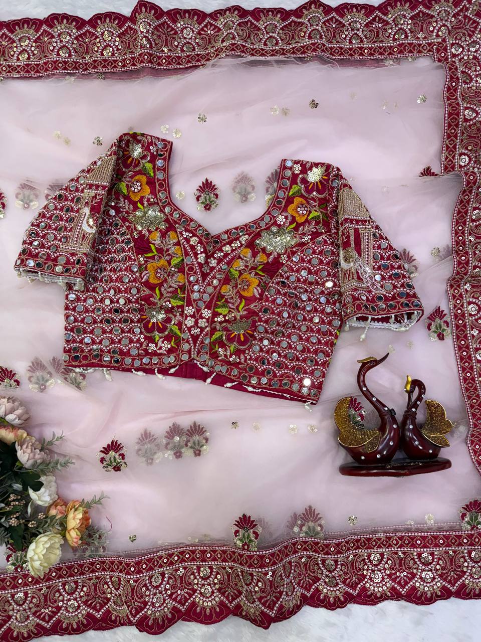 Soft Butterfly Net Fabric Sequance and multi thread Embroidery Work Saree