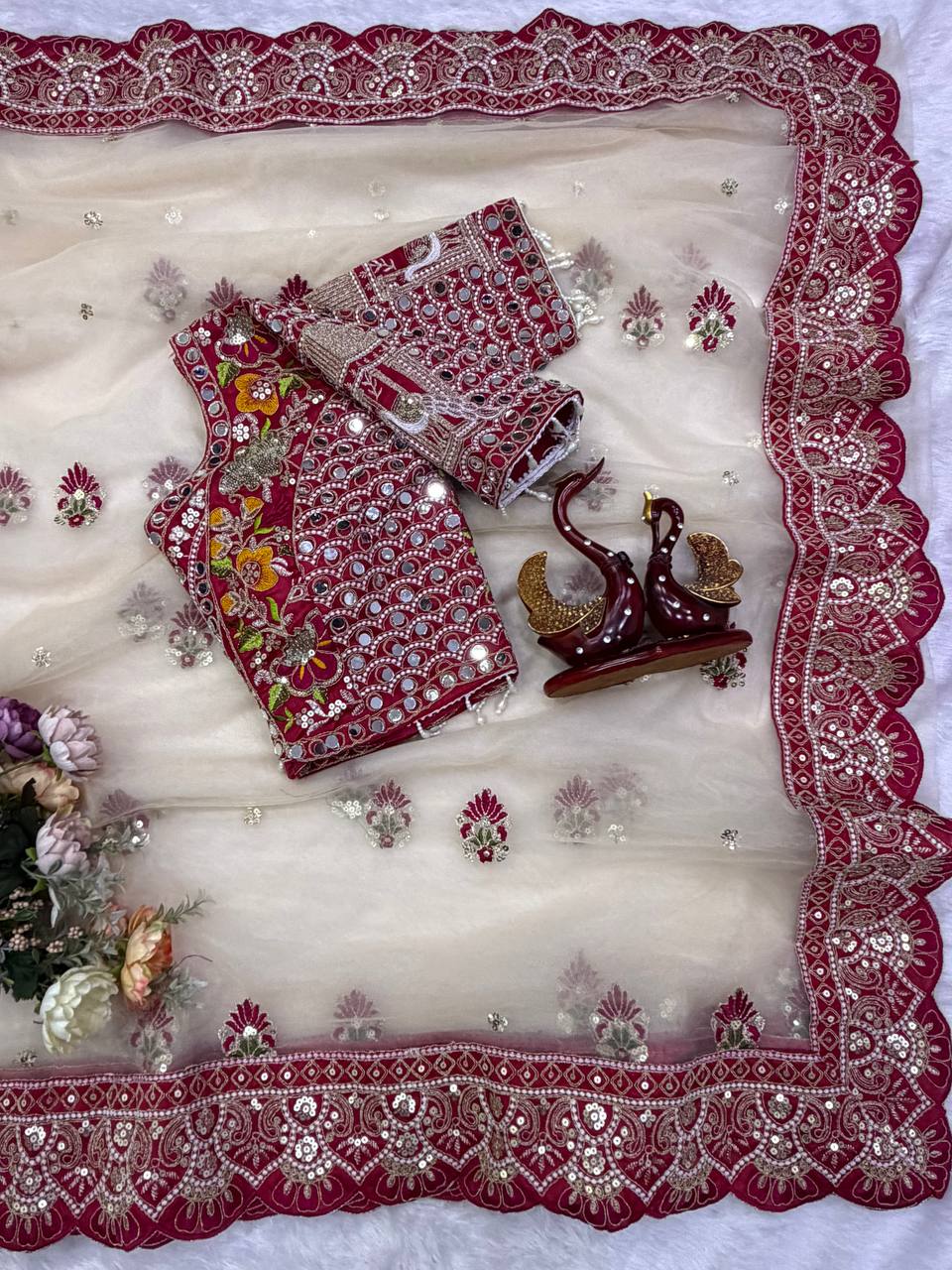Soft Butterfly Net Fabric Sequance and multi thread Embroidery Work Saree