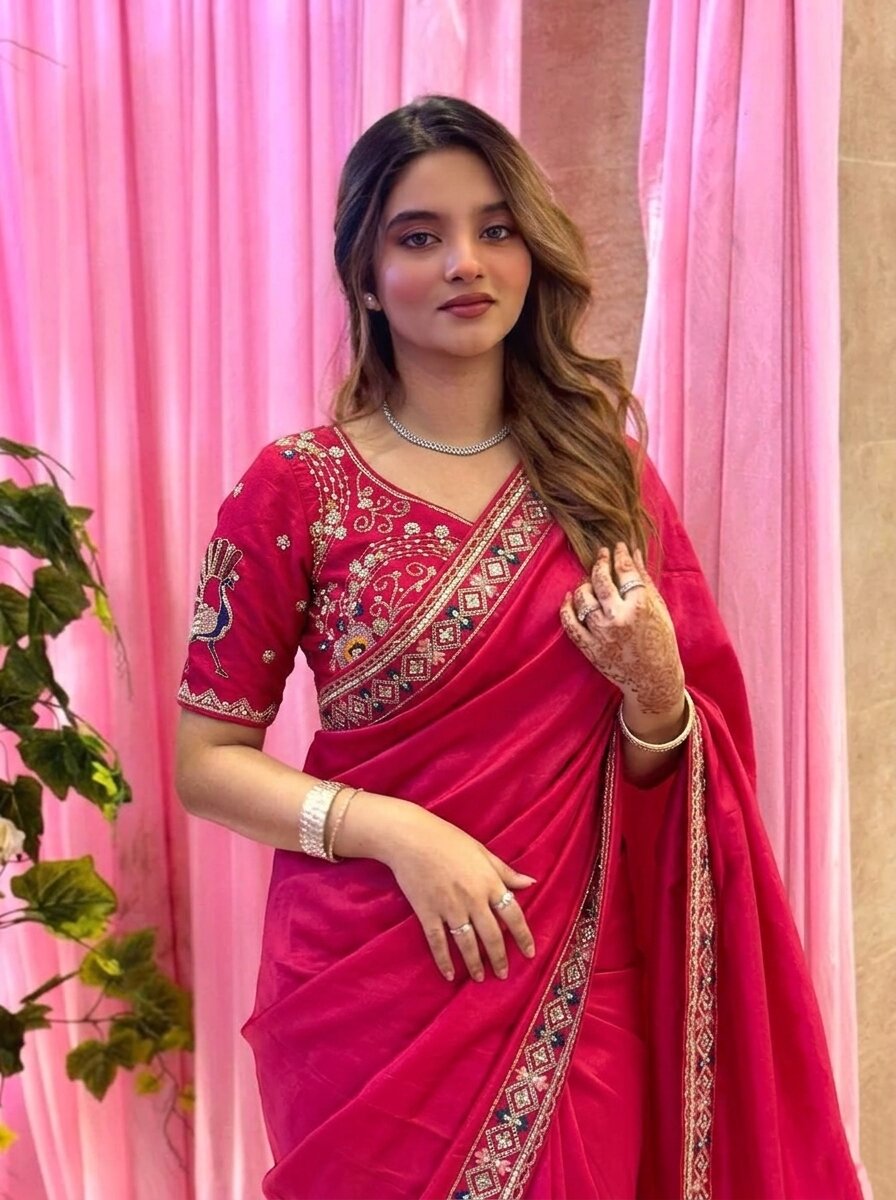 Designer Party Wear Fendy Satin Silk Saree
