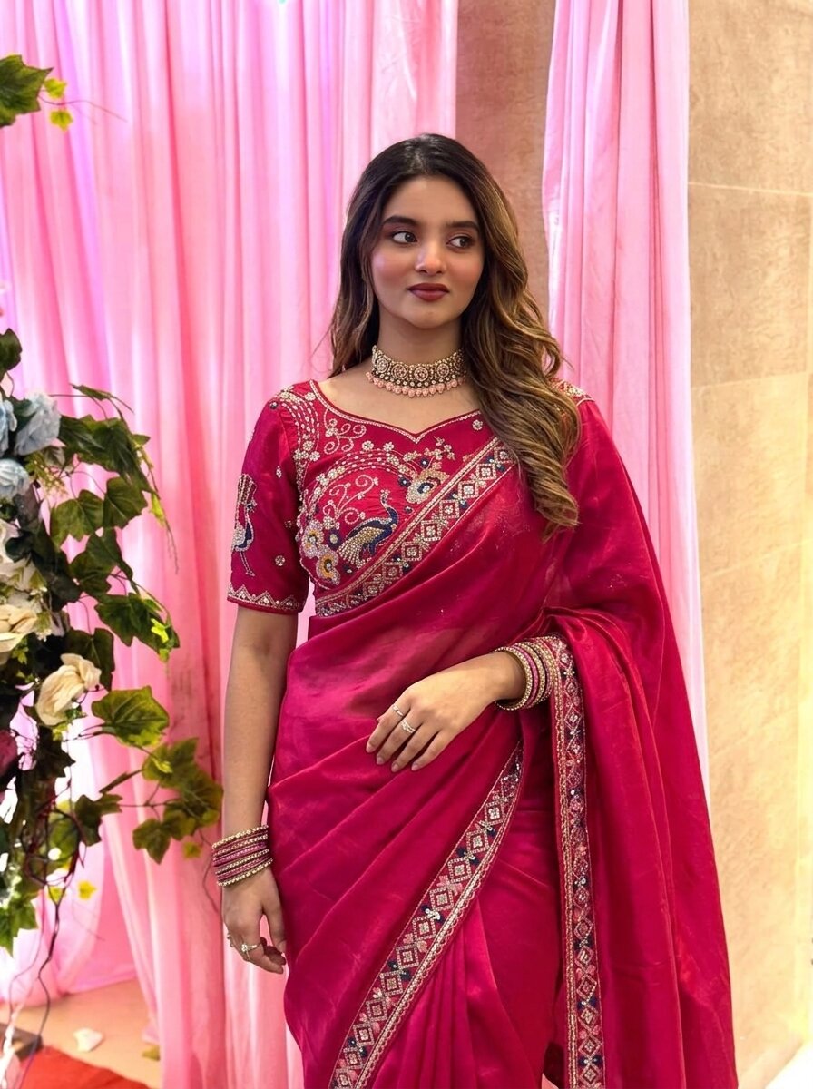 Designer Party Wear Fendy Satin Silk Saree