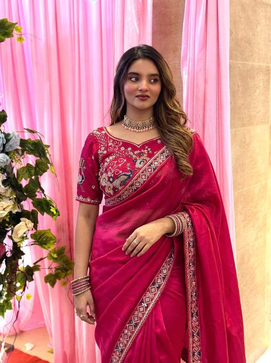 Designer Party Wear Fendy Satin Silk Saree