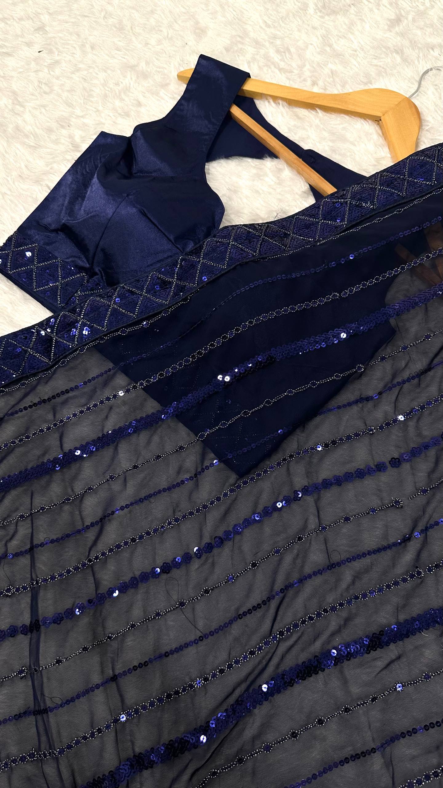 Georgette saree with sequins thread & dori work choli