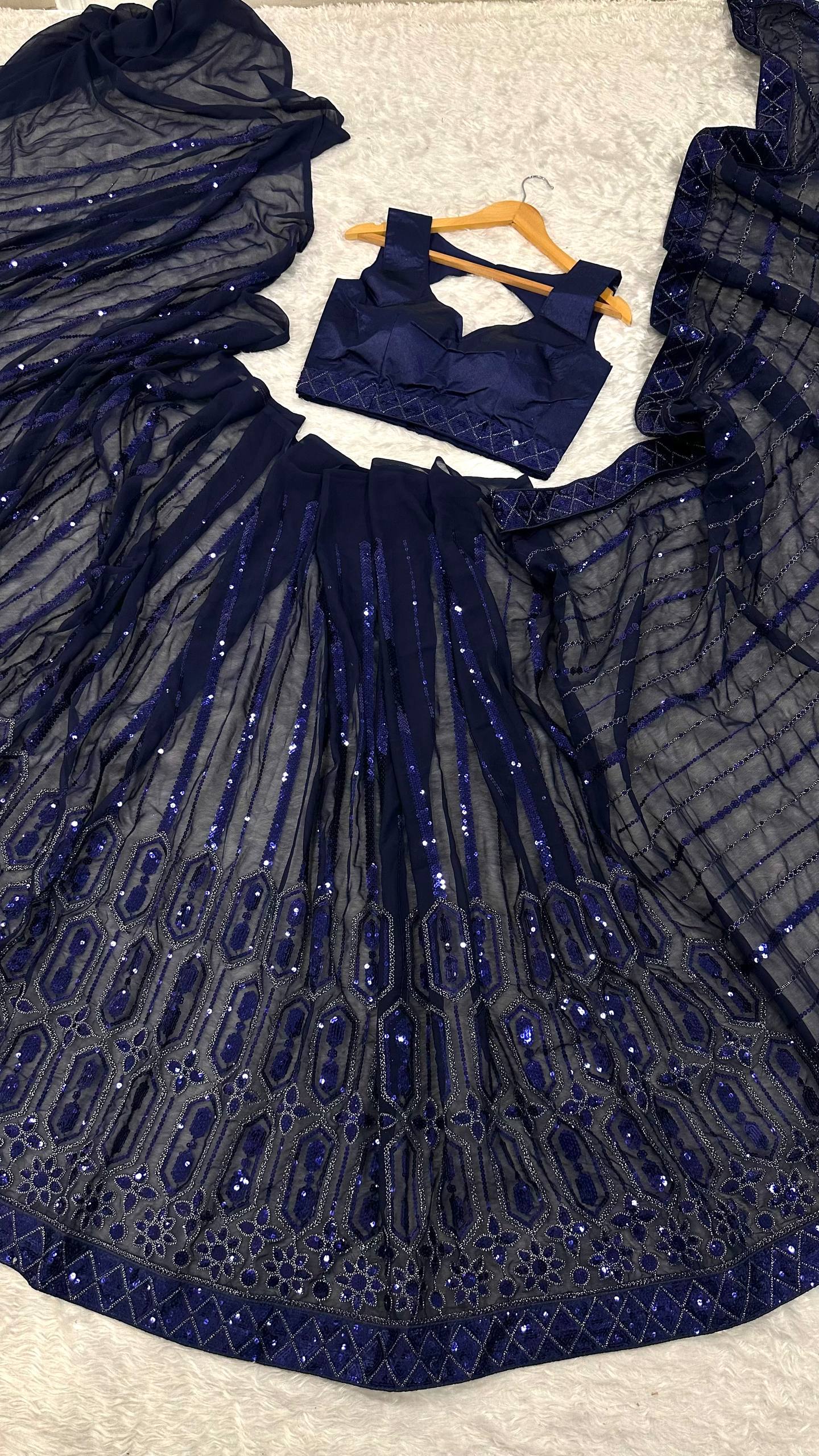 Georgette saree with sequins thread & dori work choli