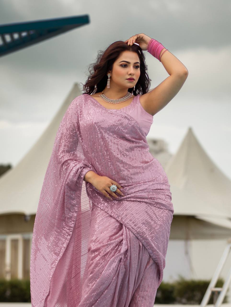 Georgette saree with sequins work choli