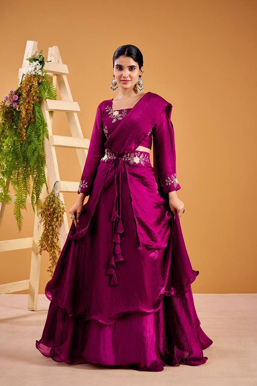 Heavy Fandy Satin with  Embroidery & Sequins Work Lehenga