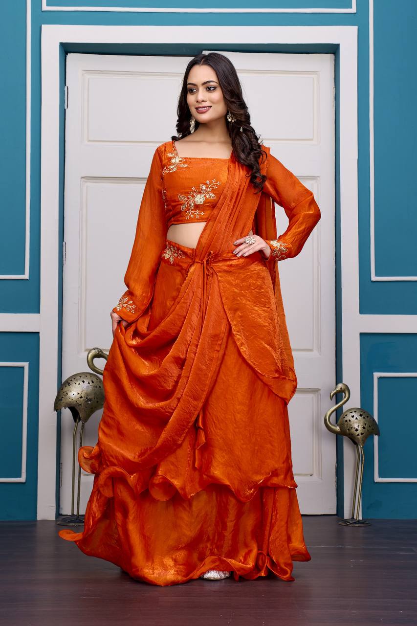 Heavy Fandy Satin with  Embroidery & Sequins Work Lehenga