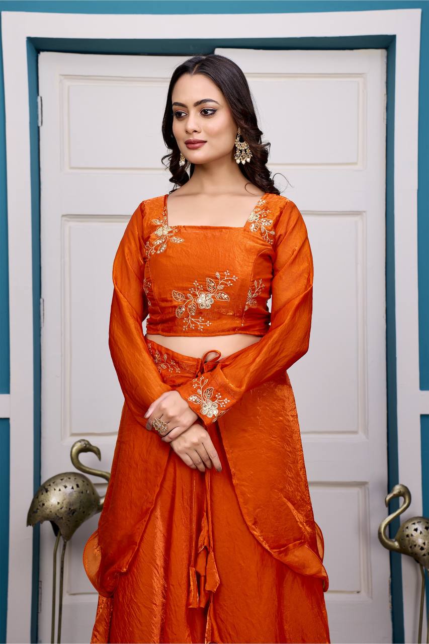 Heavy Fandy Satin with  Embroidery & Sequins Work Lehenga