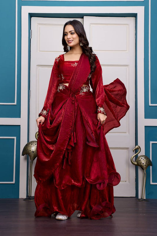 Heavy Fandy Satin with  Embroidery & Sequins Work Lehenga